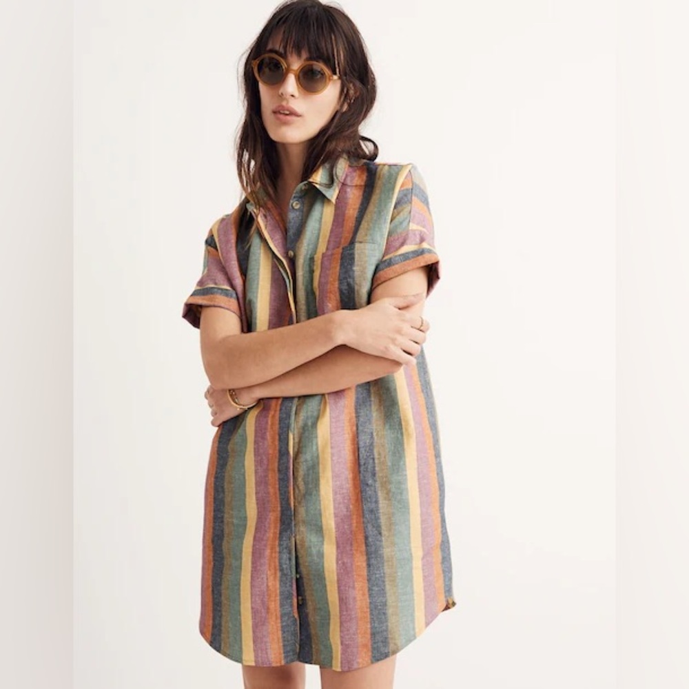 Madewell Courier Shirtdress in Rainbow Stripe